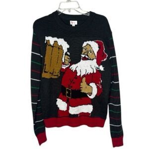 OMG Ugly Christmas Sweater Santa Holding Beer. Size Medium.